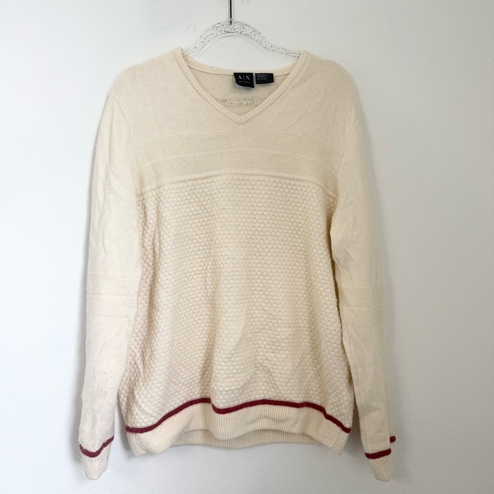 ARMANI EXCHANGE Cream Red Lam-wool Blend Long Sleeve Knit Casual Neutral Sz XXL